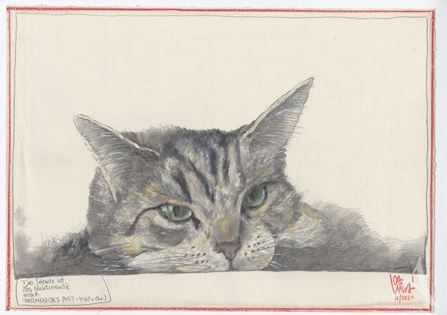 Original- Zeichnung - Katze - "Das Seiende ist..." von OLE WEST