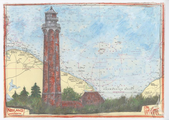 Zeichnung "Neuland" (Leuchtturm) von OLE WEST - UNIKAT