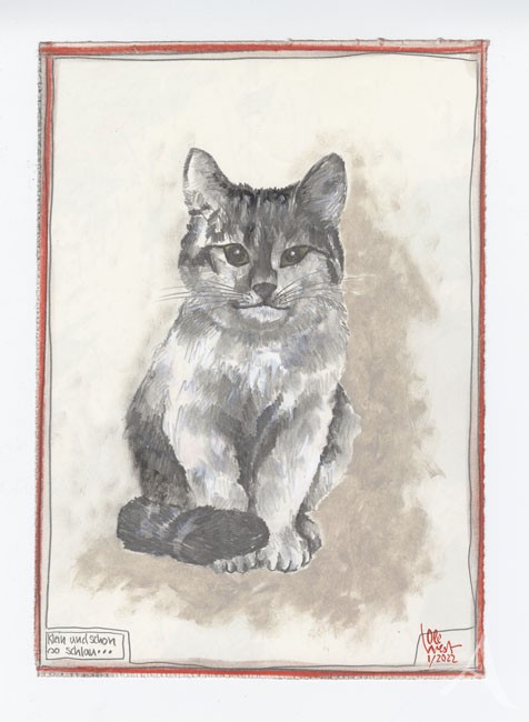 Zeichnung "Klein und schon so schlau" (Katze) - OLE WEST - UNIKAT