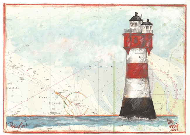 Zeichnung "Ruhige See" (Roter Sand) ca. 30 x 42cm - OLE WEST - UNIKAT