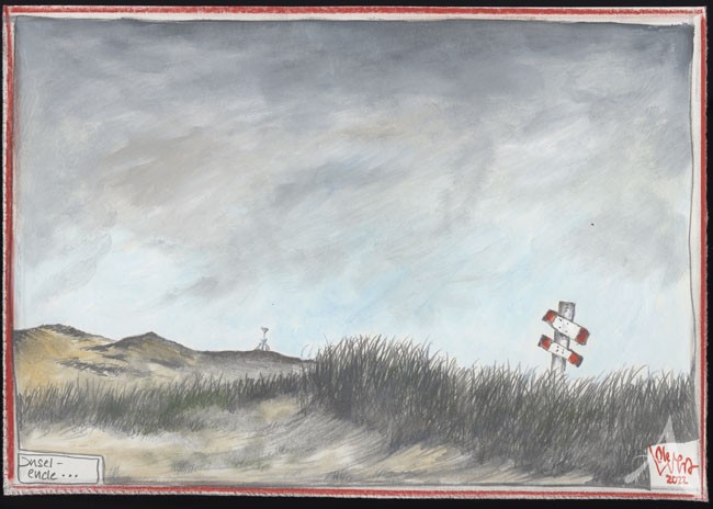 Zeichnung "Inselende" - ca.: 21 x 30cm - OLE WEST - UNIKAT