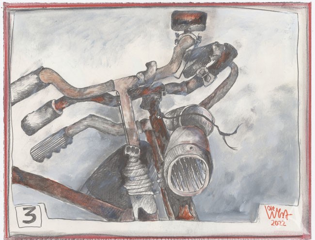 Zeichnung "3" (Fahrräder) - ca.: 28 x 21,5cm - OLE WEST - UNIKAT