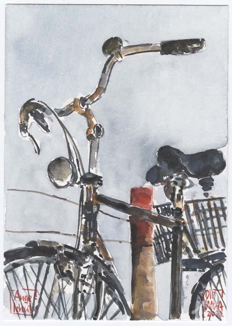 Ole West - Aquarell - "Angelehnt" (Fahrrad)