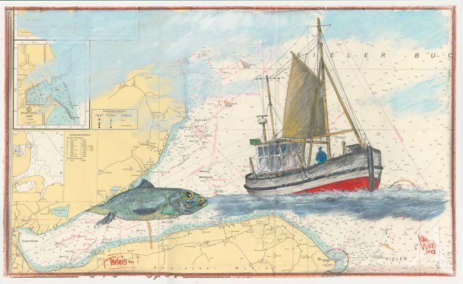 Original- Zeichnung "Tschüß" - Eckernförder Bucht - von Ole West - ca.: 40 x 66cm