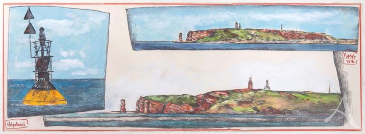 Zeichnung in Mischtechnik "Helgoland" von Ole West - ca.: 60 x 21cm