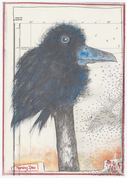 Zeichnung "Morning Dew" (Vogel) - von Ole West - ca.: 21 x 30cm