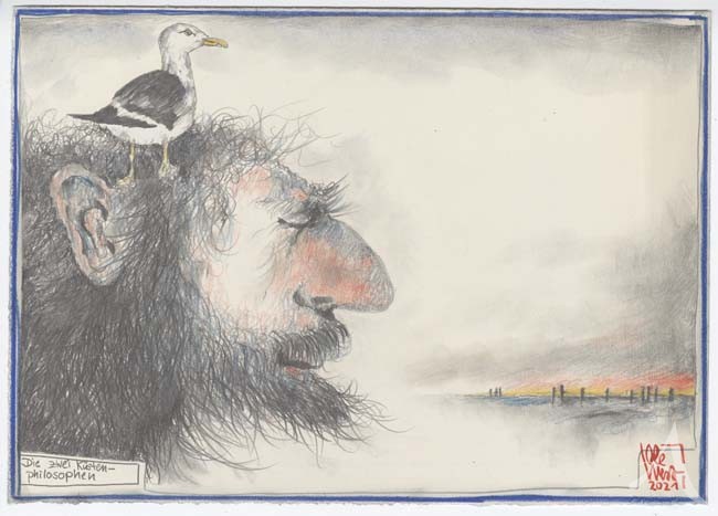 Zeichnung "Die zwei Küstenphilosophen" von Ole West - ca.: 21 x 30cm