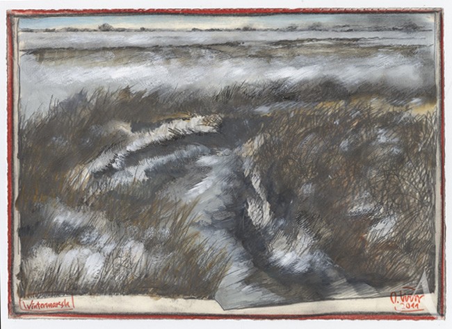 Zeichnung auf Seekarte "Wintermarsch" von Ole West