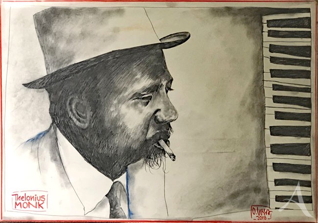 Original- Zeichnung von Ole West "Thelonius Monk"