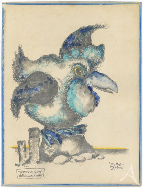 Original- Zeichnung "Hühnerverwandter Platschwasservogel" - auf antikem Papier