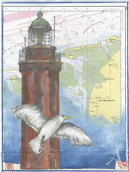 Original-Zeichnung "Leuchtturm Norderney" von Ole West