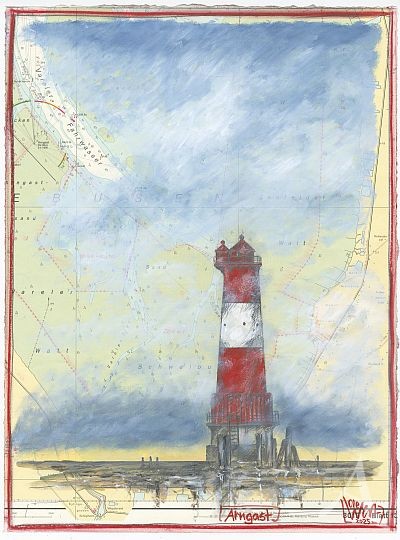 "Leuchtturm Arngast" - Original- Zeichnung von Ole West