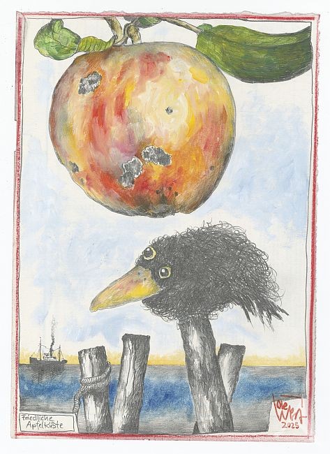 "Friedliche Apfelküste" - Original- Zeichnung von OLE WEST