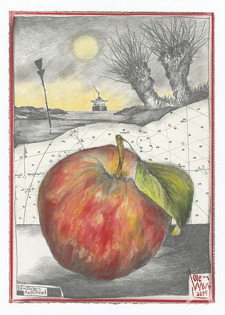 "Nördliches Apfelland" - ORIGINAL-ZEICHNUNG aus dem Buch "Äpfel an Bord"