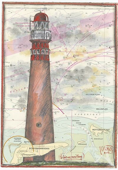 Original-Zeichnung "Leuchtturm Schiermonnikoog - Niederlande"