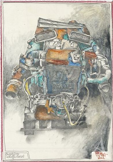 Zeichnung "Abgestellter Schiffsdiesel" - Original von Ole West