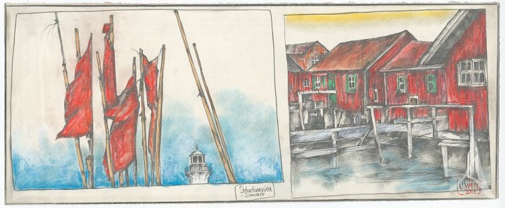 Zeichnung "Skandinavien Sommer" - von Ole West - UNIKAT