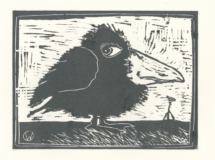 ORIGINAL- HOLZSCHNITT "...natürlich, er weiß es...