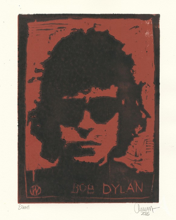 ORIGINAL-HOLZSCHNITT - "Bob Dylan (braun)"