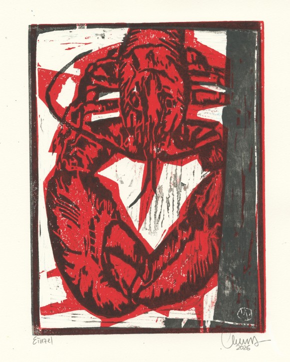 ORIGINAL-HOLZSCHNITT - "Hummer (rot-weiß)"