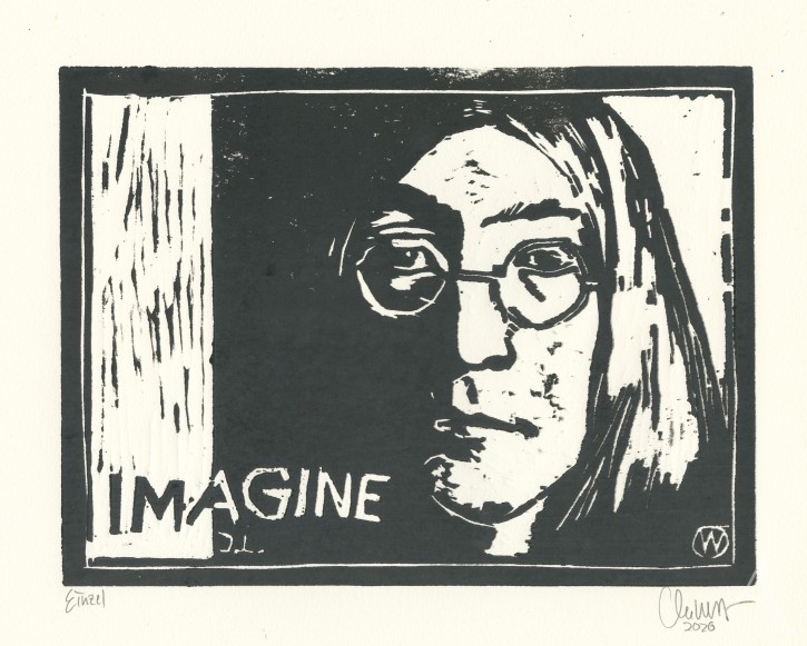ORIGINAL-HOLZSCHNITT - "Imagine (John Lennon)" - s/w