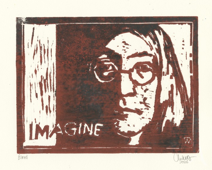 ORIGINAL-HOLZSCHNITT "Imagine (John Lennon)" braun-schwarz