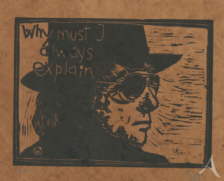 ORIGINAL-HOLZSCHNITT - "Why must I always explain (Van Morrison)" - braunes Naturpapier