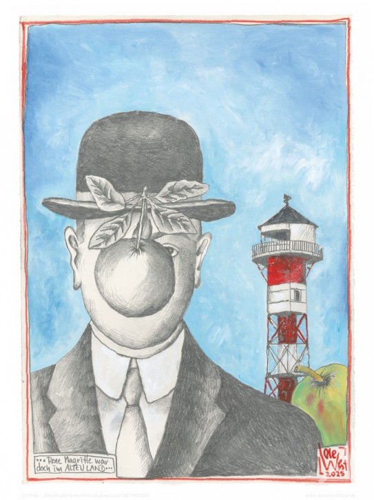"Rene Magritte war doch im Alten Land" - Kunstdruck von Ole West