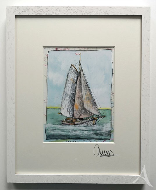 "Segelboot" - GERAHMTER Kunstdruck - HANDSIGNIERT von Ole West - (24 x 30)