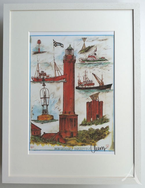 "NORDERNEY- Maritim" - GERAHMTER Kunstdruck - HANDSIGNIERT von Ole West - (30 x 40)