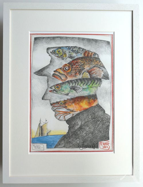 "Fischers Fritze" - GERAHMTER Kunstdruck - HANDSIGNIERT von Ole West - (30 x 40)