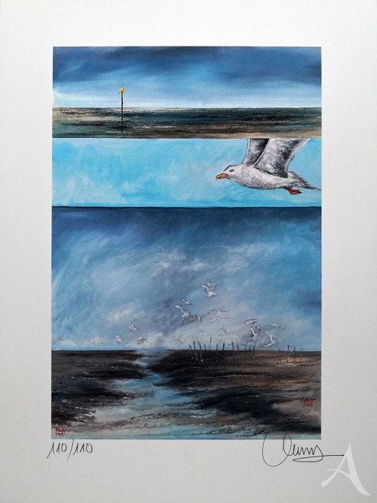 SAMMLER-CLUB - Limitierter & Handsignierter Kunstdruck "Möwenland" von Ole West