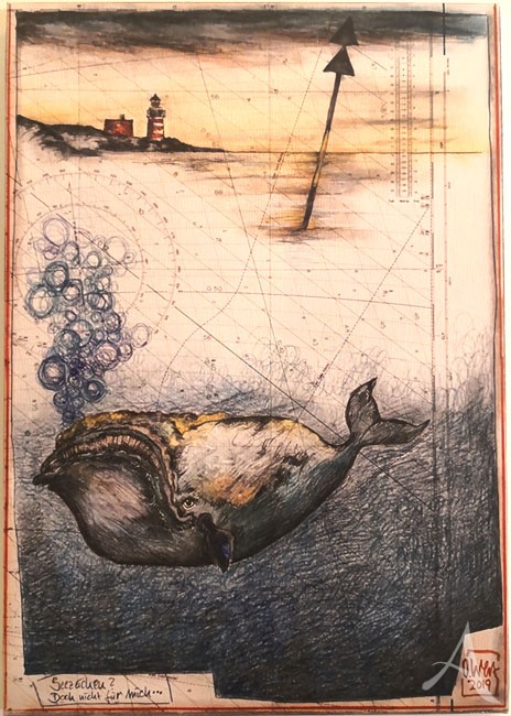 Kunstdruck auf Leinwand - "Seezeichen? Doch nicht für mich..." von OLE WEST - ca. 30 x 42cm
