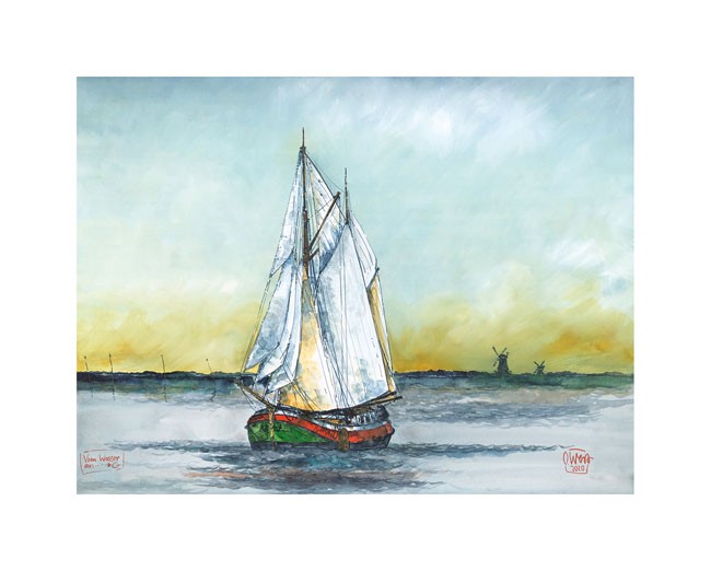 Kunstdruck auf Naturpapier "Vom Wasser aus - Greetsiel" von Ole West (24 x 30)