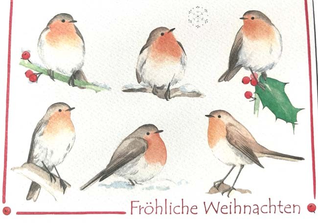 Doppelkarte "Fröhliche Weihnachten" (Rotkehlchen)