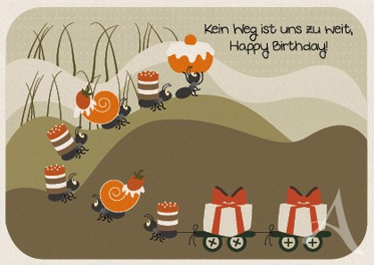 Postkarte "Kein Weg ist uns zu weit, Happy Birthday!"