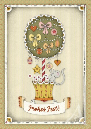 Postkarte "Frohes Fest (Baum mit Maus)"