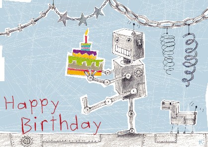 Postkarte "Happy Birthday (Roboter)"