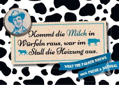 Farmer-Serie - Postkarte "Kommt die Milch in Würfeln raus..."