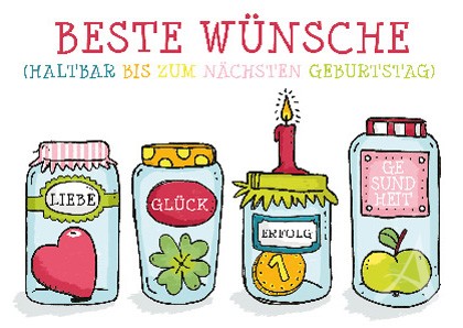 Postkarte "Beste Wünsche (haltbar bis zum nächsten Geburtstag)"