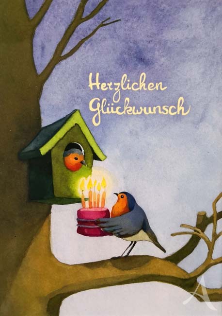 Postkarte "Herzlichen Glückwunsch" (Vögelchen)