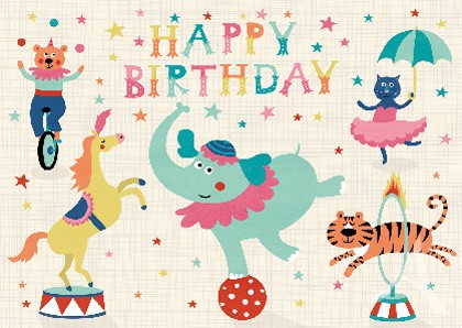 Postkarte "Happy Birthday" (Zirkus)