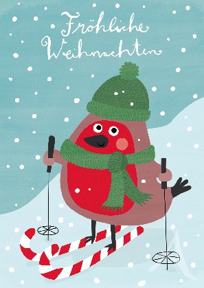 Postkarte "Fröhliche Weihnachten" (Rotkehlchen)
