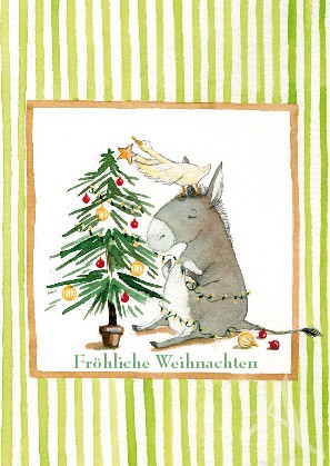 Postkarte "Fröhliche Weihnachten (Esel mit Gans)"