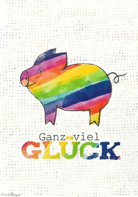 Kunst - Postkarte "Ganz viel Glück" - (Glücksschweinchen)