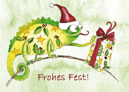 Postkarte "Frohes Fest! (Chamäleon)"