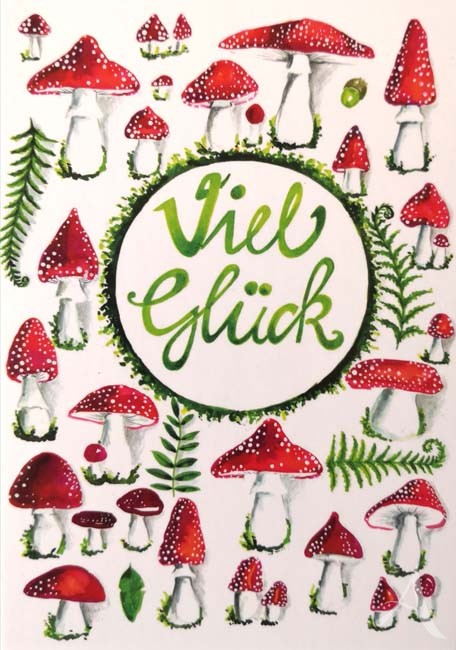 Postkarte "Viel Glück" (Pilze) von Nicola Krug