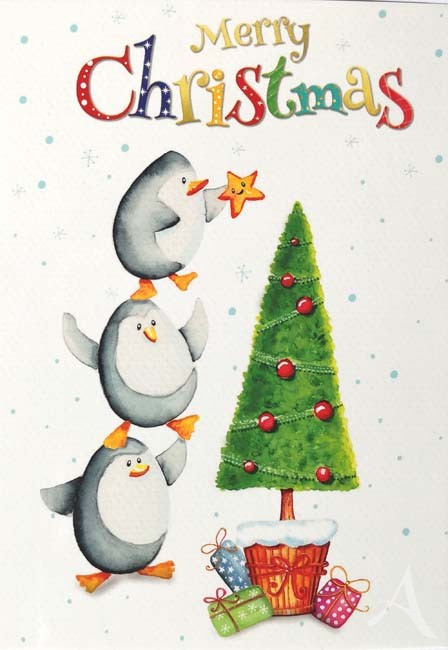 Postkarte "Merry Christmas" (Pinguine)