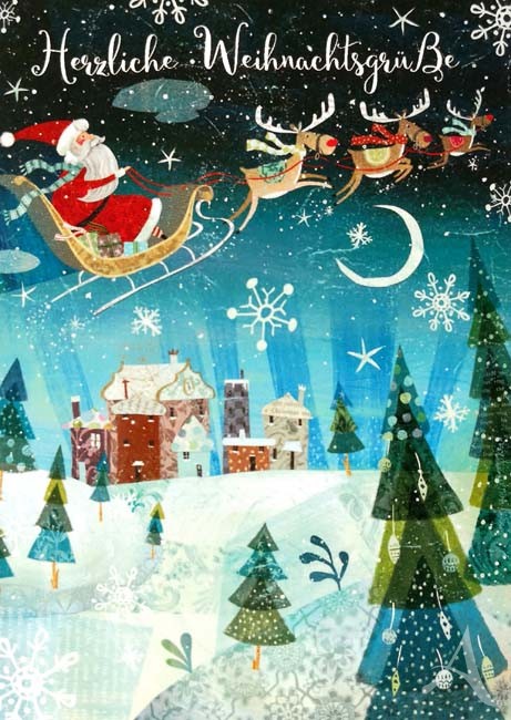 Postkarte "Herzliche Weihnachtsgrüße" - (Weihnachtsmann im Schlitten) - NUR NOCH WENIGE EXEMPLARE!