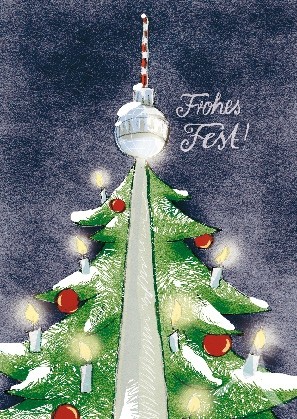 Berlin- Postkarte "Frohes Fest!" (Fernsehturm 2)